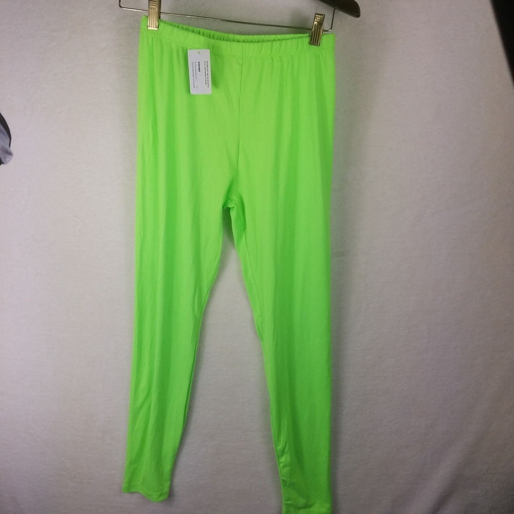 Sissycos Leggings Womens Large Neon Green New Solid Stretch Activewear SW5026R‎